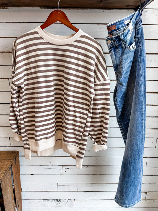 Mocha Stripe Pullover Sweatshirt
