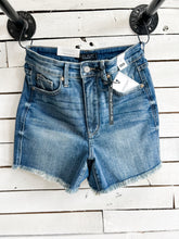 Load image into Gallery viewer, Lisa Judy Blue High Waist Frayed Hem Shorts with tummy control
