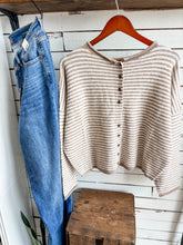 Load image into Gallery viewer, Mocha Stripe Long Sleeve Sweater Cardigan Top
