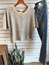 Load image into Gallery viewer, Taupe Grey Stripe Short Sleeve Sweater Cardigan Top

