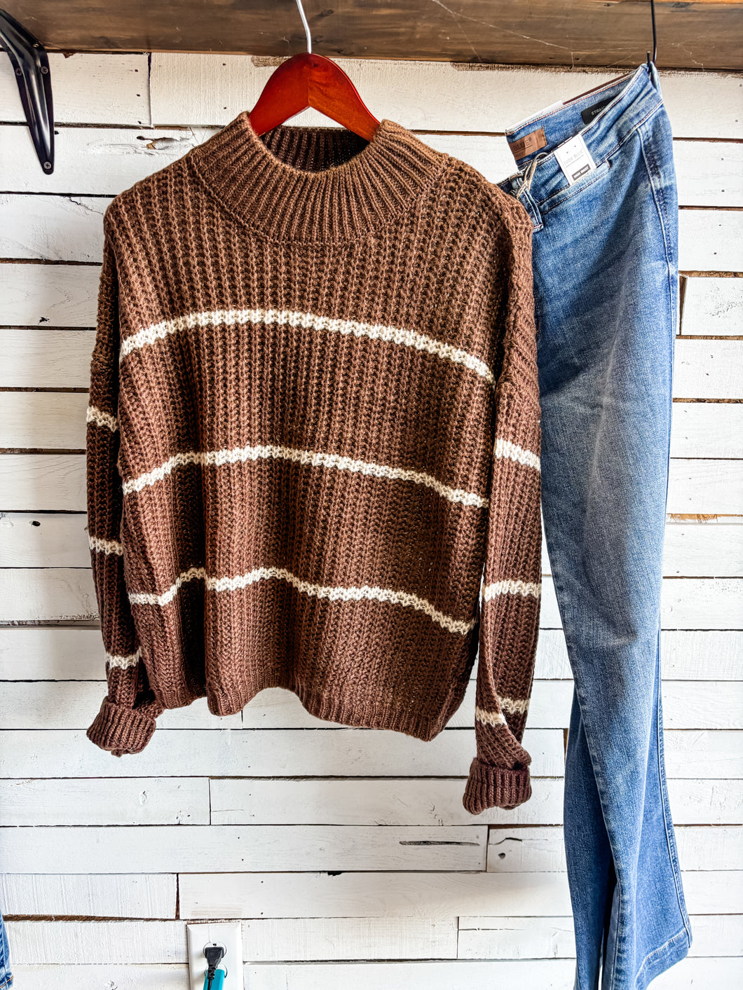 Brown Chunky Knit Stripe Sweater