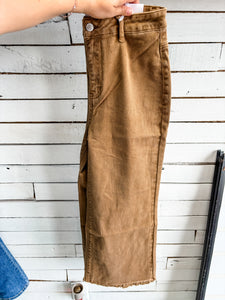 Camel Frayed Hem High Rise Jeans