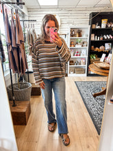 Load image into Gallery viewer, Brown Combo Stripe Sweater Knit Top
