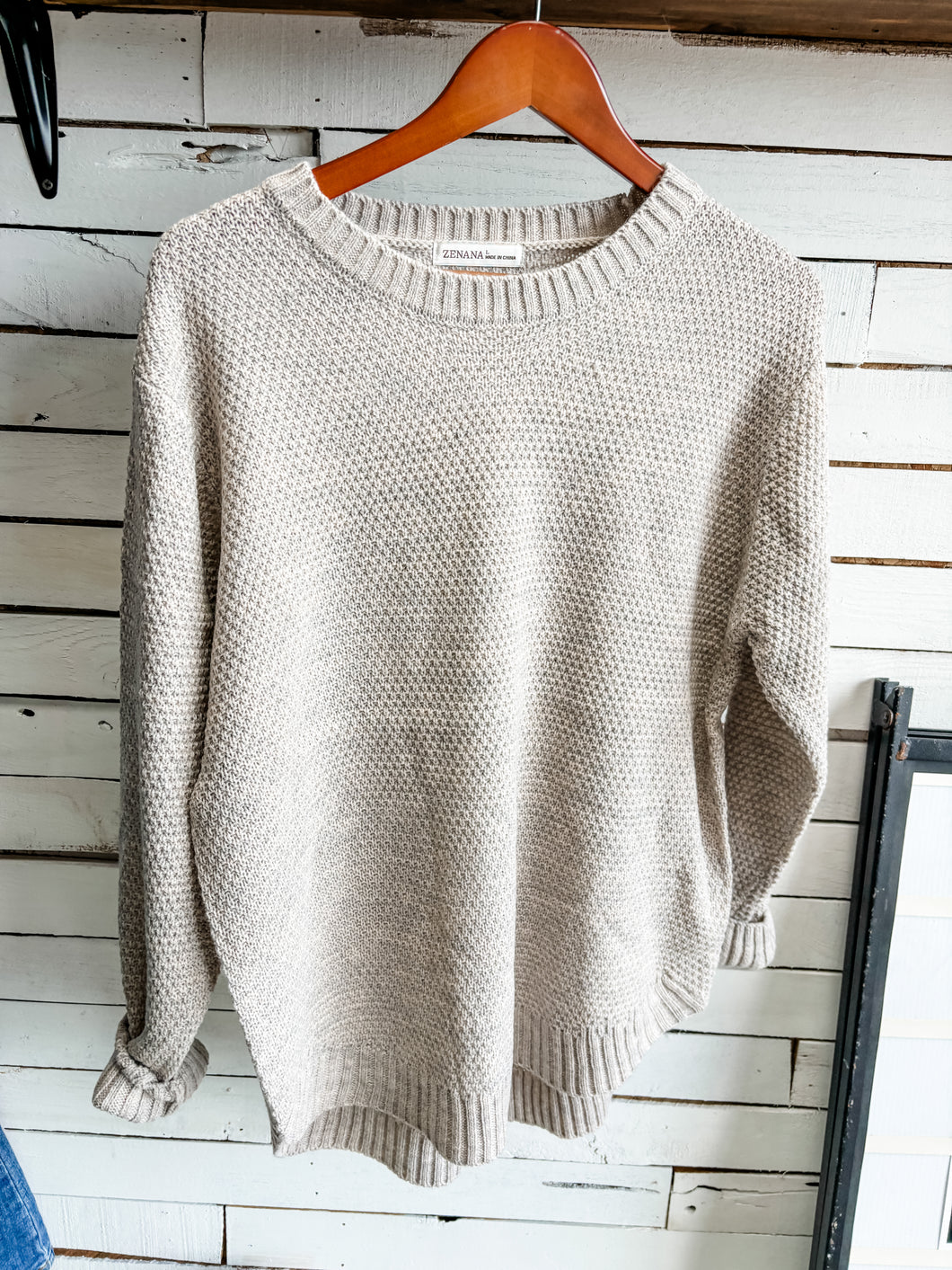 Heather Beige Waffle Knit Sweater
