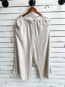 Sand Beige Wide Leg Linen Pants