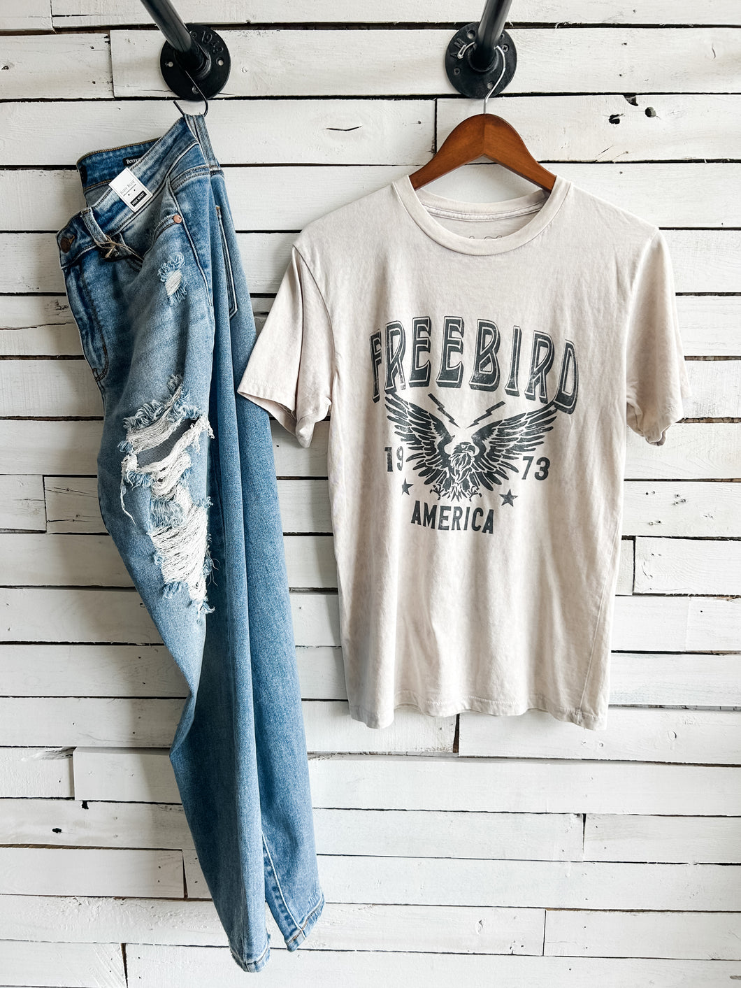 Freebird Off-white Acid Wash T-Shirt