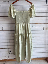 Load image into Gallery viewer, Light Olive Floral Embroidery MIDI Dress
