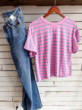 Load image into Gallery viewer, Purple &amp; Denim Stripe Flutter Sleeve Top
