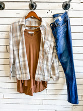 Load image into Gallery viewer, Taupe Plaid Mix Boyfriend Flannel
