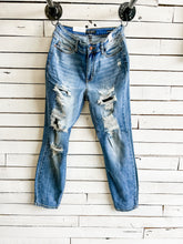 Load image into Gallery viewer, Megan Judy Blue High Rise Distressed Boyfriend Jean
