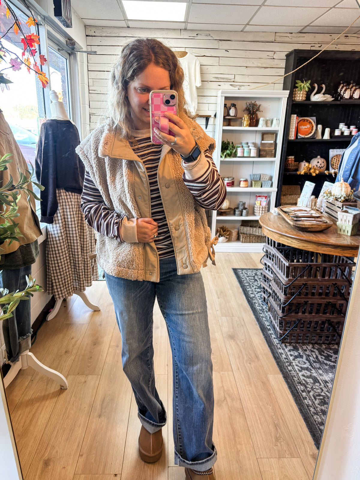 Brown Multi Color Stripe Long Sleeve Top