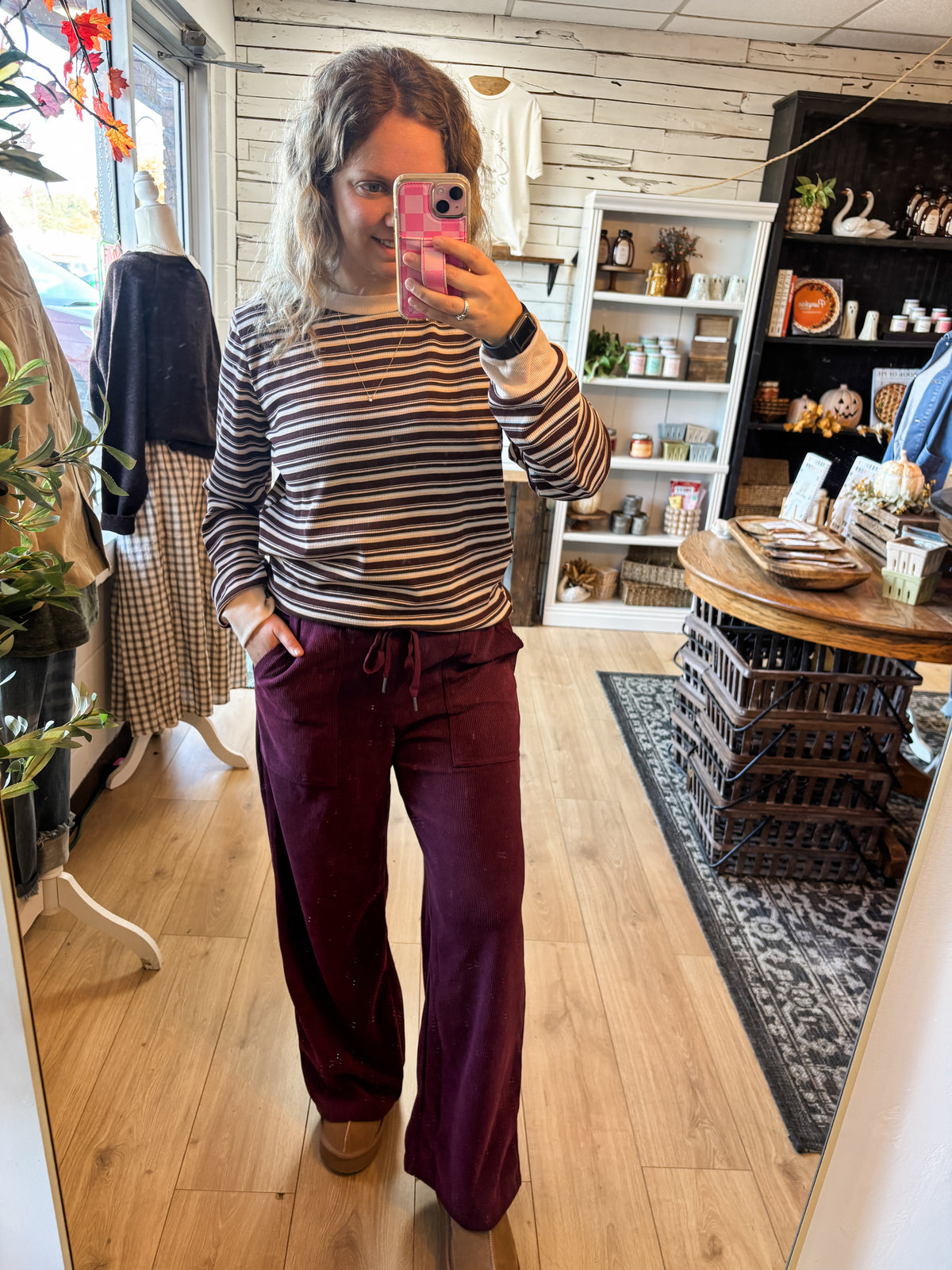 Brown Multi Color Stripe Long Sleeve Top