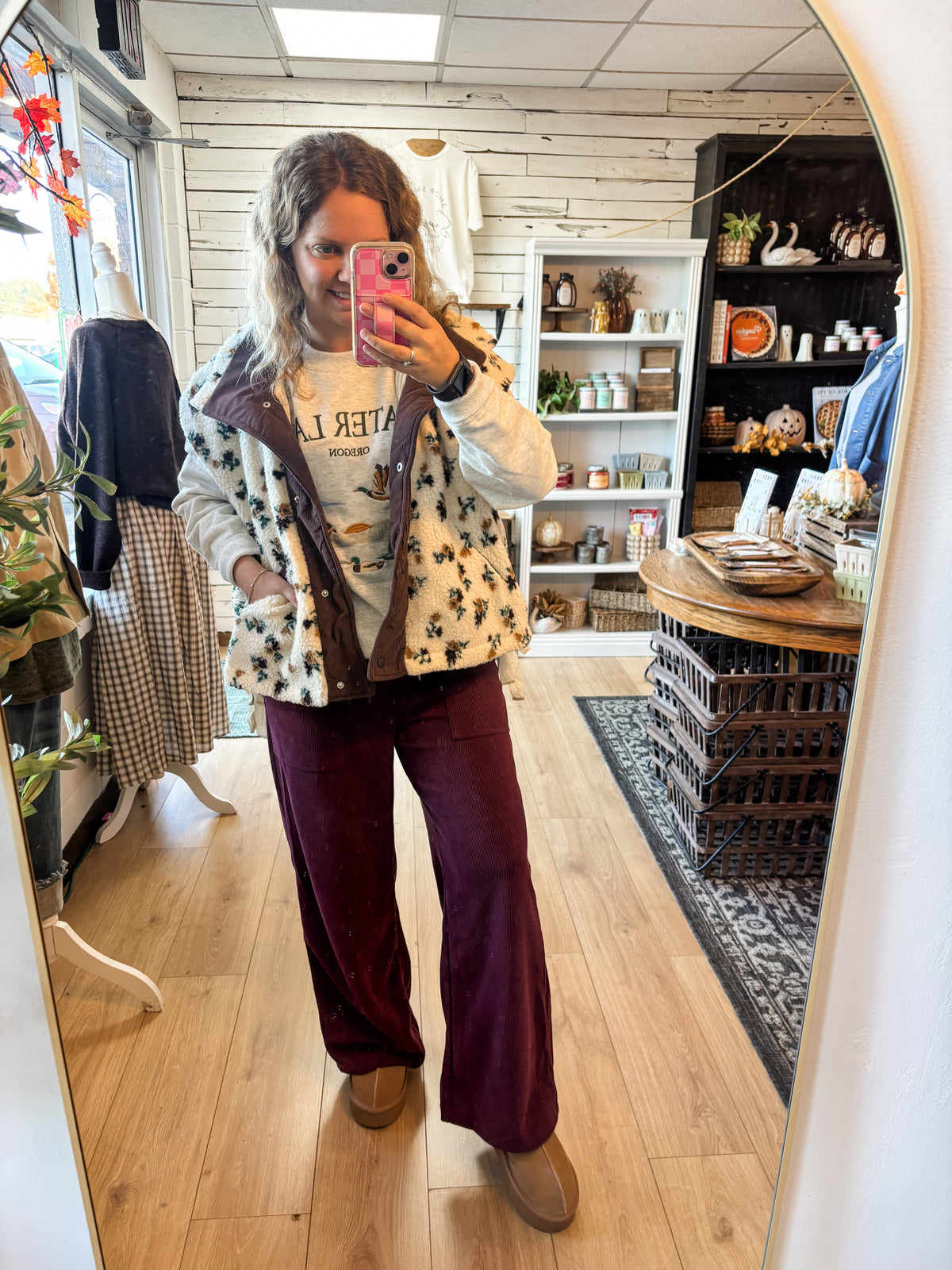Brown Floral Sherpa Vest